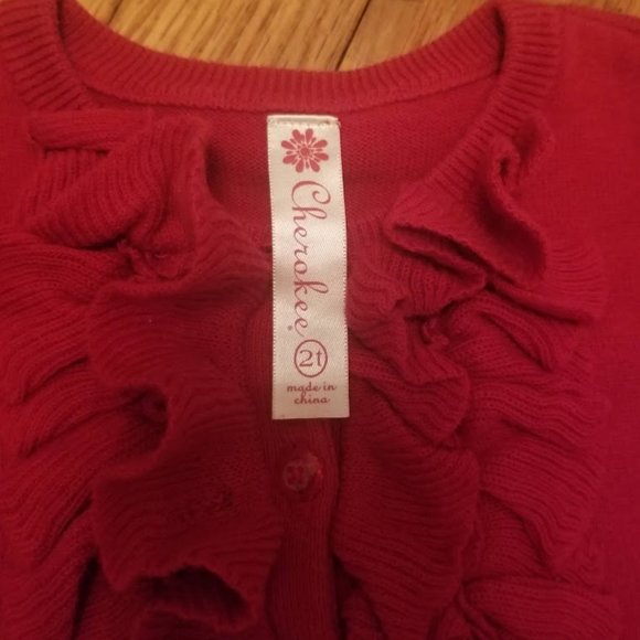 Cherokee | Solid Red | Ruffle Front | Cardigan Sweater | Size: 2T - Picture 4 of 15